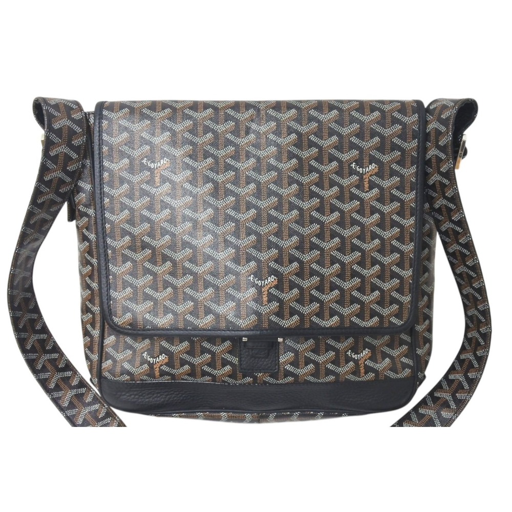 Goyard canvas calfskin black Blue bag Grand shoulder Bleu